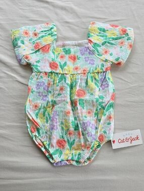 Cat & Jack Baby Girls' Floral Balloon Romper 3-6month